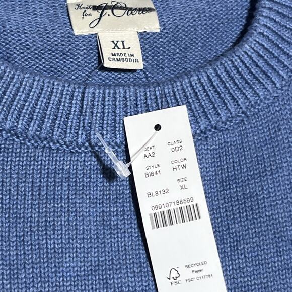 J Crew Heritage Cotton Crewneck Sweater Mens XL Twilight Blue Cotton Fisherman - Picture 8 of 10